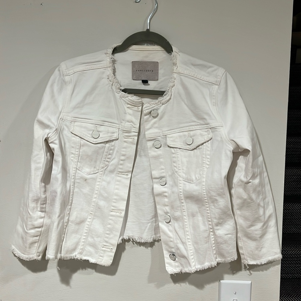 Sanctuary white denim frayed jacket size small